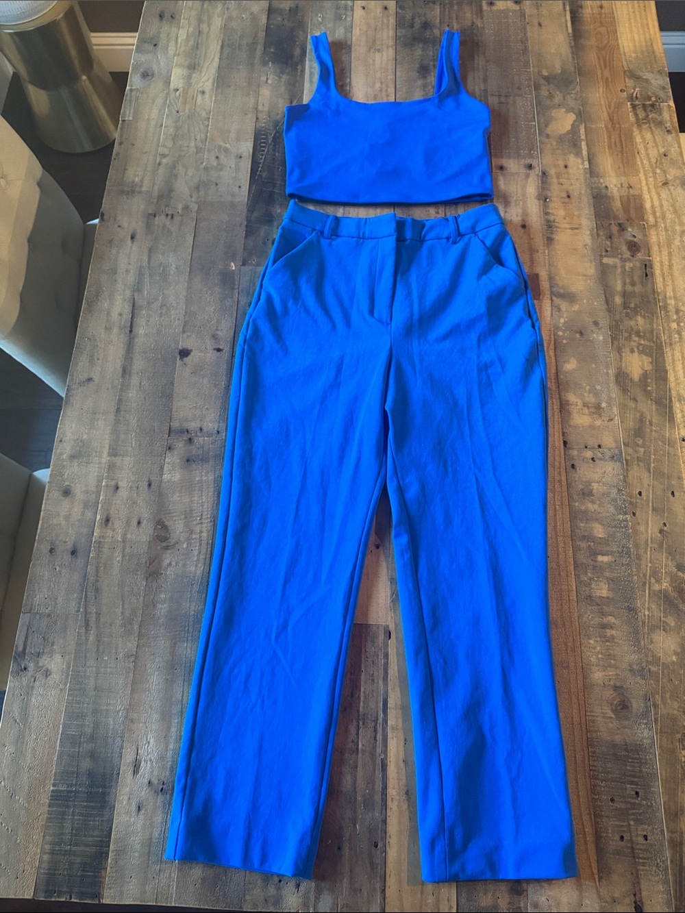 Express Women's Editor Signature Stretch Pants - Cobalt Blue Super High Rise Set